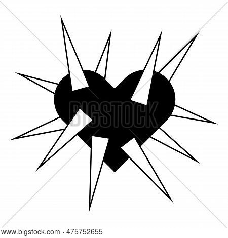 Spikey Black Heart Illustration. Goth Heart For Halloween Design. Vector Isolated On White Backgroun