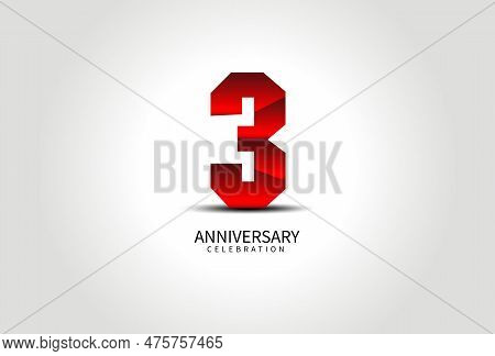 3 Year Anniversary Celebration Logo Red Vector, 3 Number Design, 3rd Birthday Logo, Logotype Number,