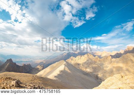 Aladaglar National Park. Cloudy Mountain Landscape. Glacial Mountains, Hills. Transmountain Trips. T
