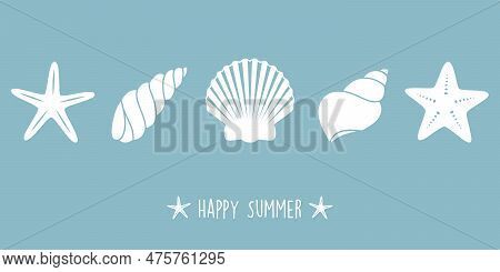 Happy Summer Holiday Design Banner With Sea Shell Starfish