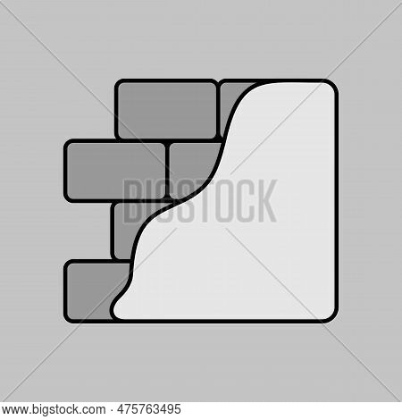 Brick Wall With Plaster Or Plastering Grayscale Icon. Construction, Repair And Finishing Works, Vect