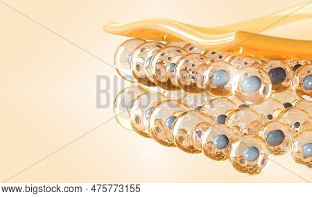 Structure Of Skin Cell Layers Epidermis And Dermis 3d Render. Problem Of Aging, Wrinkles, Acne. Prot