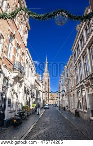 Maastricht, Netherlands - November 10, 2022: Rechstraat Street, A Pedestrian Street Of The City Cent