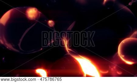 Orange Lighting Pellucid Crystalline Balls On Black Bg - Abstract 3d Rendering