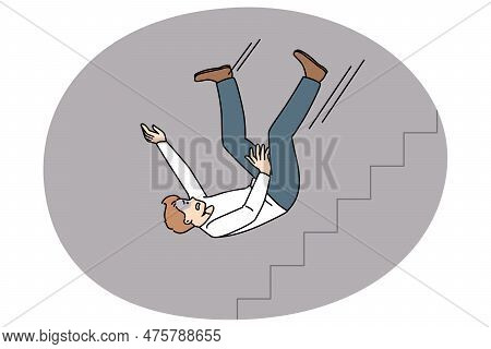 Unhappy Man Fall Down Stairs Of Career Ladder Suffer Work Crisis In Life. Distressed Businessman Fai