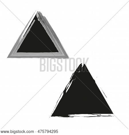 Brush Grunge Triangle. Hand Painted Ink Blob, Triangle Button, Grunge Dot. Hand Drawn Grunge Triangl