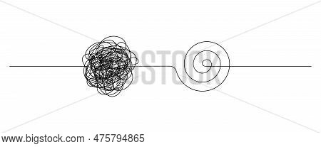 Chaotically Tangled Line And Spiral Knot In Form Of Circle. The Concept Of Solving Problems Is Easy.