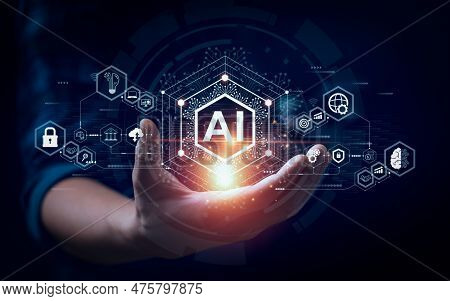 Businessman Touching The Brain Working Of Artificial Intelligence (ai) 
Automation, Predictive Analy