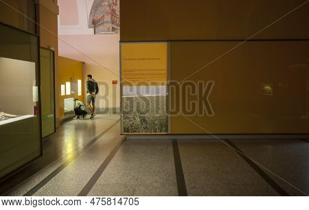 Alcala De Henares, Spain - Oct 10th, 2020: Visitors Observing The Exhibition At National Archeologic