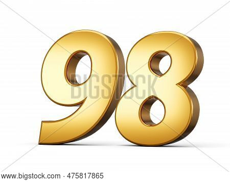 3d Shiny Gold Number 98, Ninety Eight 3d Gold Number Isolated On White Background, 3d Illustration