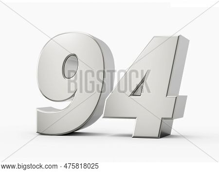 3d Shiny Silver Number 94 Ninety Four 3d Silver Number Isolated On White Background, 3d Illustration