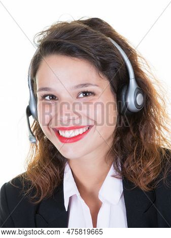 Customer Helpline Operator Girl With Headset Service Representative Working With Headset