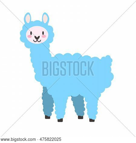 Cute Fluffy Llama Isolated On A White Background. Hand Drawn Alpaca Flat Vector Illustration. Nurser