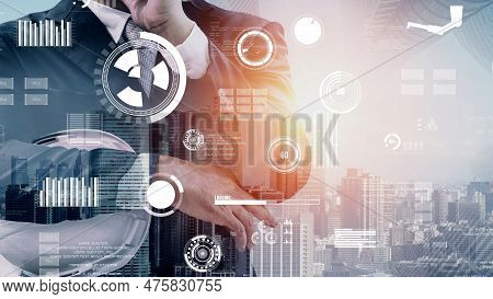 Future Building Construction And Inventive Engineering Project Concept With Hud Hologram Graphic Des