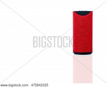 Wireless Portable Speaker Isolated On White Background. Red Digital Portable Speakers. Small Sound M