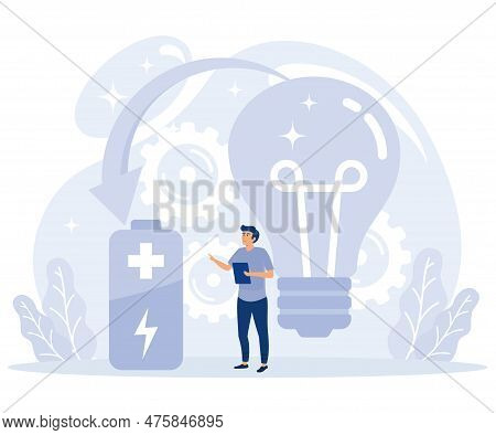 Accumulator Battery Use Concept, Innovative Battery Technology, Energy Storage, Safe Energy Device, 
