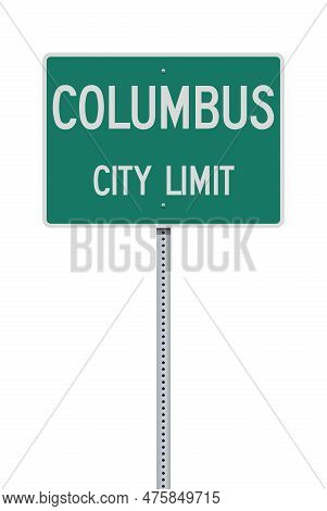 Vector Illustration Of The Columbus (georgia) City Limit Green Road Sign On Metallic Post