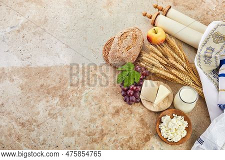Kosher Dairy Product For Celebration Jewish Holiday Shavuot. Shavuot Background.