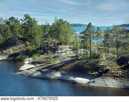 Russia. Karelia. Karelian Skerries. Lake Ladoga. Channel Of Lake Ladoga With Stony Banks. Northern N