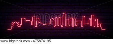Red Neon Skyline Of Incheon. Bright Incheon Long Banner. Vector Illustration.
