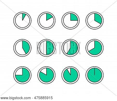 Countdown Timers Collection. Different Time On Watch.5, 10, 15, 20 Minutes Icons, Quarter, Half And 