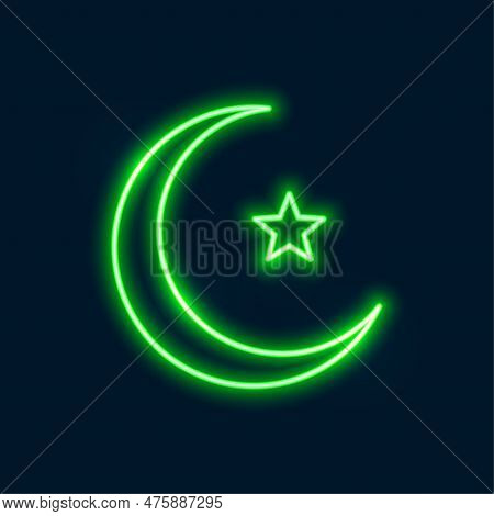 Glowing Green Neon Crescent Symbol Background For Islamic Festival Vector