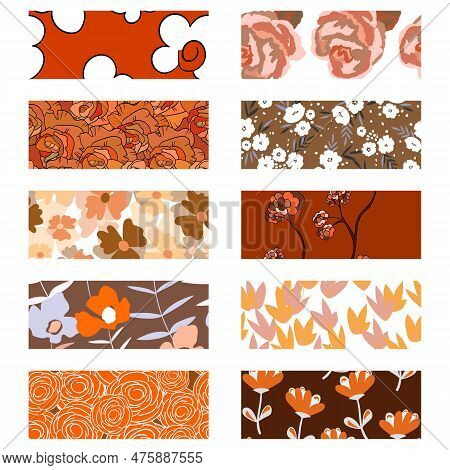 Vector Illustration Of A Set Of Decorative Ribbon Stripes. Masking Tape, Satin Or Corsage, Grosgrain