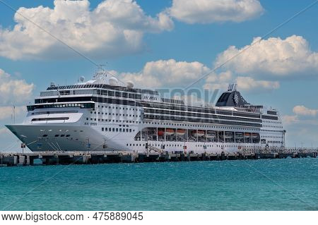 Dubai, United Arab Emirates - April 4, 2023: Cruise Ship Msc Opera. Cruise Line Msc, Cruise Ship Msc