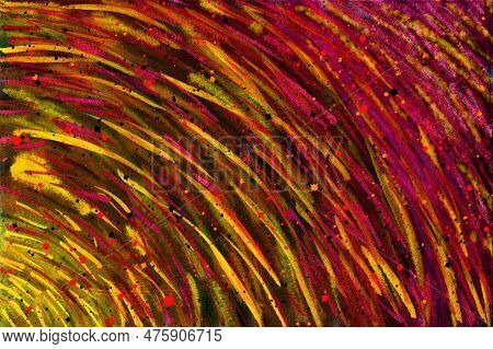 Solar Radial Arcuate Lines Diverge Against A Dark Background. Abstract Watercolor Background. Illust