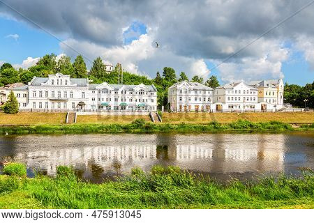 Torzhok, Russia - July 12, 2022: Provincial Russian Torzhok Town In Summer Sunny Day. View On Old Bu