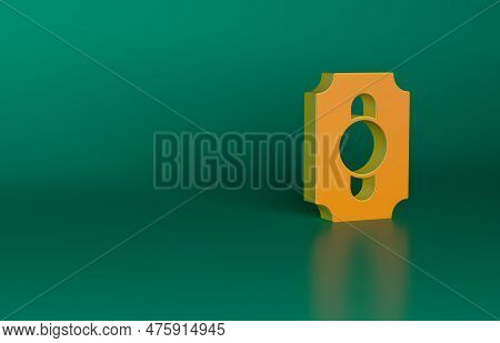 Orange Circus Ticket Icon Isolated On Green Background. Amusement Park. Minimalism Concept. 3d Rende