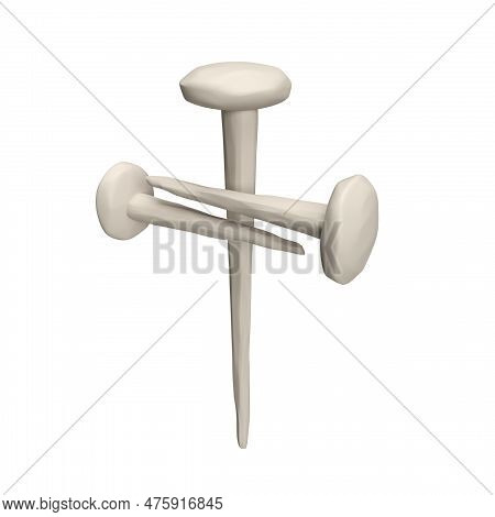 3d Nails Of Jesus Christ In Form Of Cross. Easter Icon Rendering Christian Symbol Forgiveness And Lo