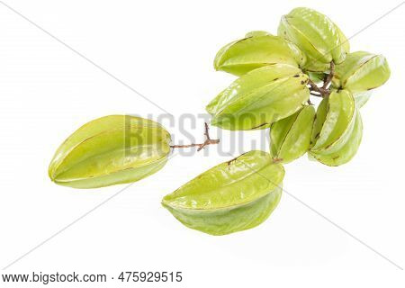 Star Fruit Or Carambola Green - Averrhoa Carambola; Photo On White Background