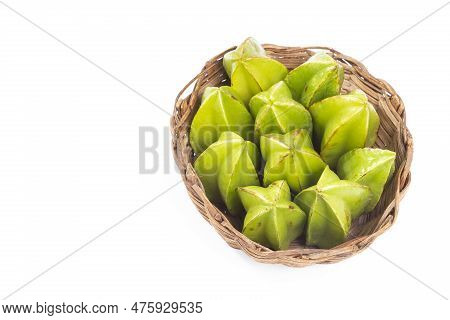 Star Fruit Or Carambola Green - Averrhoa Carambola; Photo On White Background