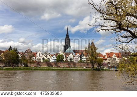 Ulm, Germany - April 29, 2023: A Panorama View Of The City Of Ulm In Southern Germany With The Danub