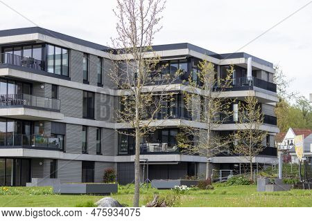 Kressbronn, Germany - April 30, 2023: Modern Buildings On The Street Of Kressbronn Am Bodensee