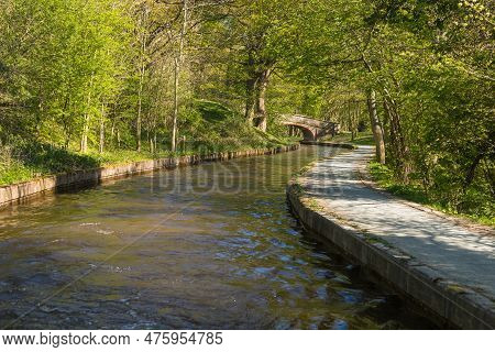Canal Side In Llangollen. Canal As It Crosses The Pontcysyllte Aquaduct, A World Heritage Site. Llan