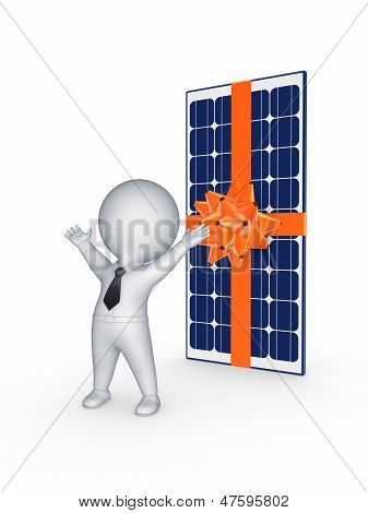 Šťastný 3d malou osobu a solární baterie.