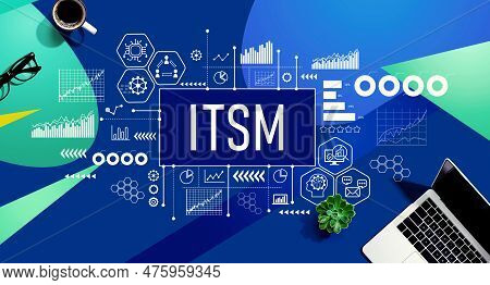 Itsm - Information Technology Service Management Theme With A Laptop Computer On A Blue And Green Pa