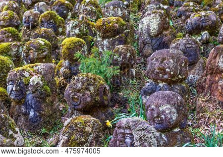 Kyoto, Japan - March 27, 2023: Kawaii Little Buddhas Statues In Otagi Nenbutsu-ji Temple In Kyoto, J