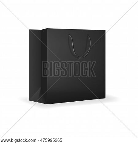 Paper Shopping Bag With Black Rope Handle Mockup. Shop Paper Paperbag, Cardboard Shopping Bag Or Bou