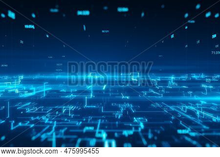Complexity And Data Flow, Scientific Technology Data Concept With Digital Blue Glowing Binary Code M