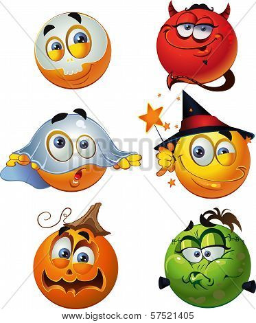 Set Of Batch Vector Halloween Round Smiles