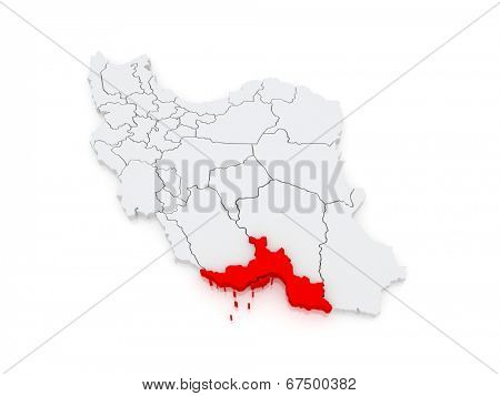 Map of Hormozgan. Iran. 3d