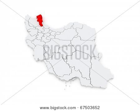 Map of Ardabil. Iran. 3d