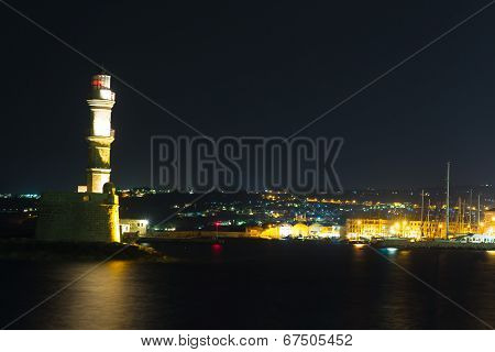 Chania Town (crete,greece), Light House At Night