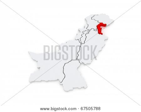 Map of Azad Kashmir. Pakistan. 3d