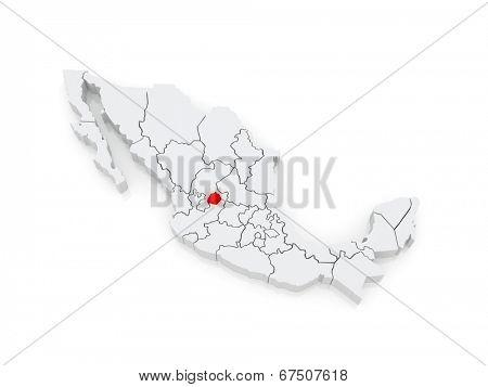 Map of Aguascalientes. Mexico. 3d