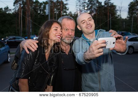 MOSCOW - JUNE, 14: American director Terry Gilliam with fans. Premiere of the movie The Zero Theorem at the Barvikha Village. June 14, 2014 in Moscow, Russia