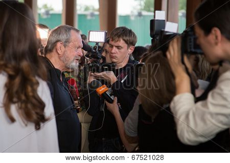 MOSCOW - JUNE, 14: American director Terry Gilliam with fans. Movie Premiere The Zero Theorem at the Barvikha Village. June 14, 2014 in Moscow, Russia
